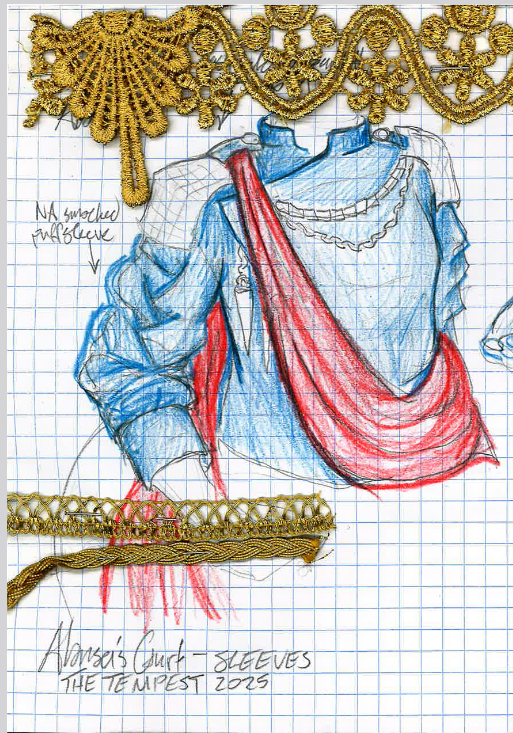 sketch of Alonsa's sleeve, with gold trim stapled to it
